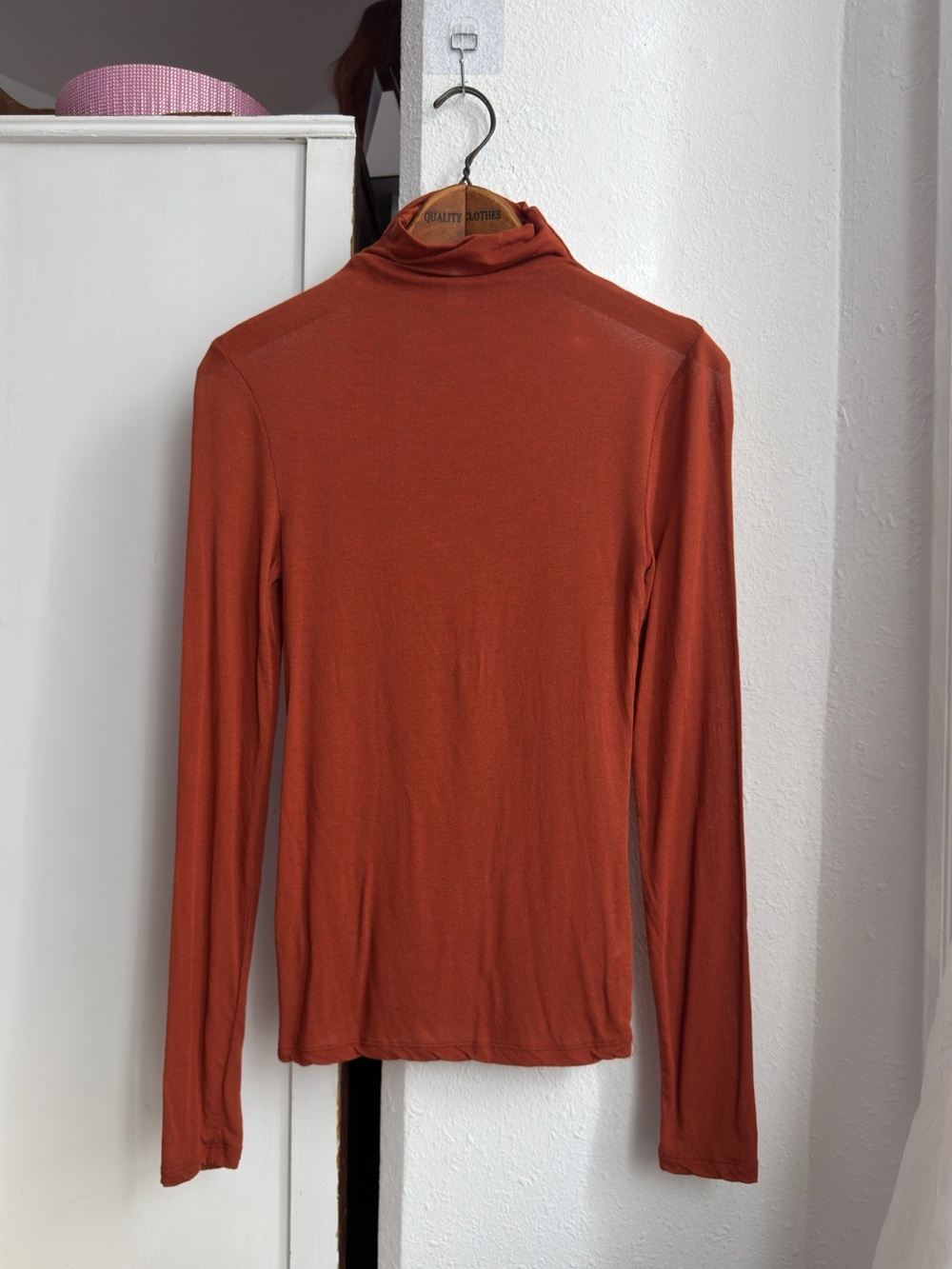 Leith Rust-Colored Long Sleeve Turtleneck Top